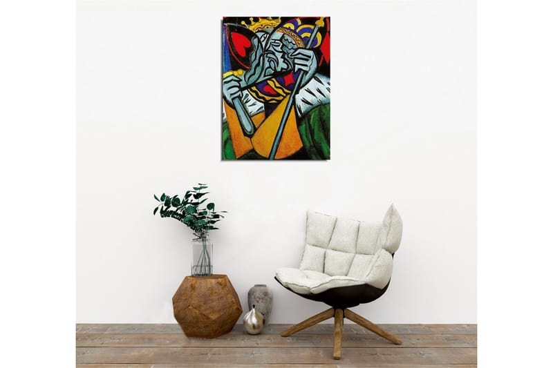 Lerretsbilde - Kongelig figur med et trist uttrykk og detaljert krone - Grønn / Rød / Blå - Innredning - Bilder & kunst - Lerretsbilder