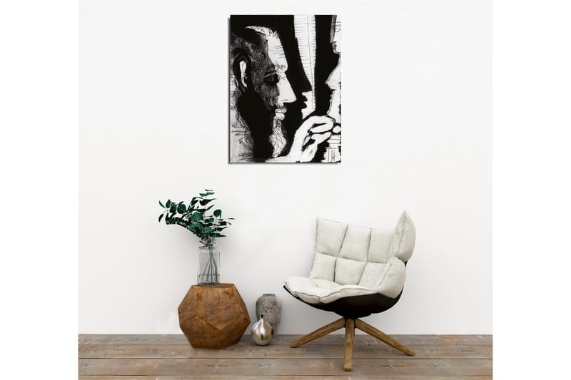 Lerretsbilde - Kontrastfylt portrett av to ansikter i dialog - Svart / Hvit - Innredning - Bilder & kunst - Lerretsbilder