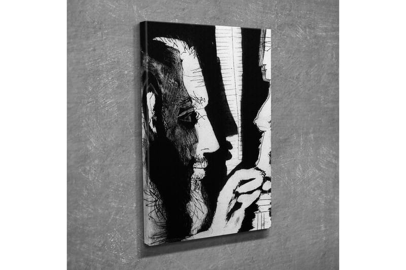 Lerretsbilde - Kontrastfylt portrett av to ansikter i dialog - Svart / Hvit - Innredning - Bilder & kunst - Lerretsbilder
