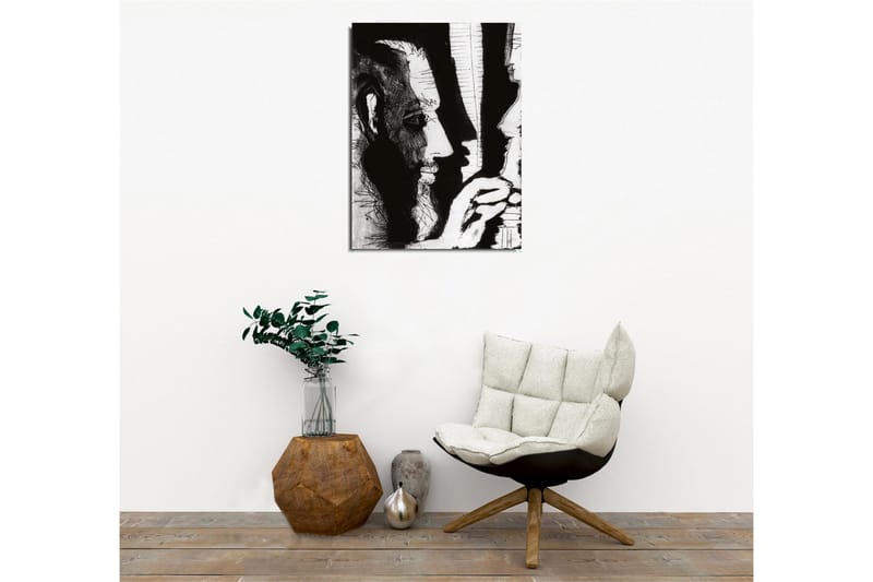 Lerretsbilde - Kontrastfylt portrett av to ansikter i dialog - Svart / Hvit - Innredning - Bilder & kunst - Lerretsbilder