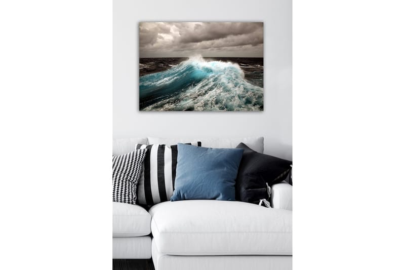 Lerretsbilde - Kraftig bølge som bryter mot overflaten - Turkis / Mørk blå / Grå - Innredning - Bilder & kunst - Lerretsbilder