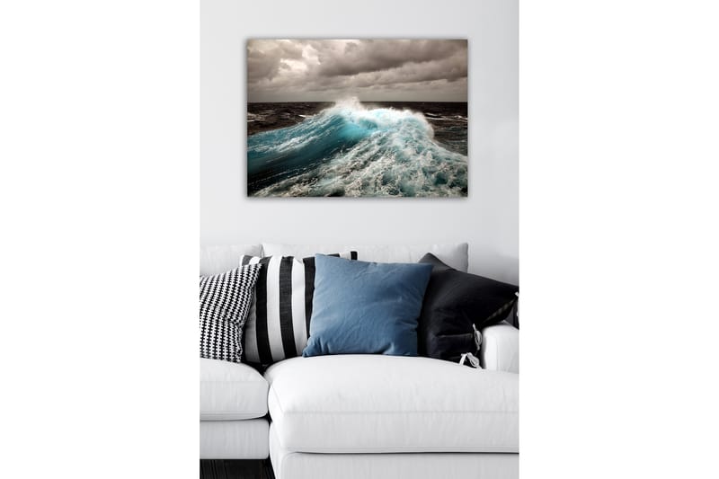 Lerretsbilde - Kraftig bølge som bryter mot overflaten - Turkis / Mørk blå / Grå - Innredning - Bilder & kunst - Lerretsbilder