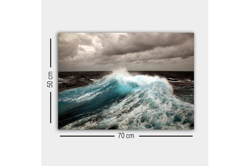 Lerretsbilde - Kraftig bølge som bryter mot overflaten - Turkis / Mørk blå / Grå - Innredning - Bilder & kunst - Lerretsbilder