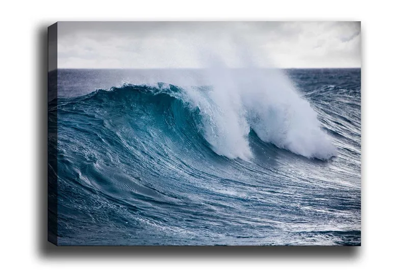Lerretsbilde - Kraftig bølge som bryter mot overflaten, Turkis / Mørk blå / Hvit
