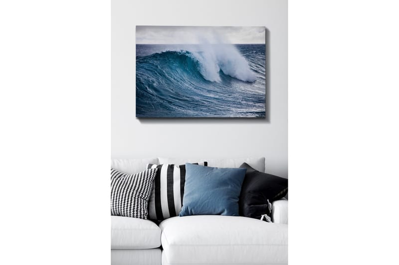 Lerretsbilde - Kraftig bølge som bryter mot overflaten - Turkis / Mørk blå / Hvit - Innredning - Bilder & kunst - Lerretsbilder