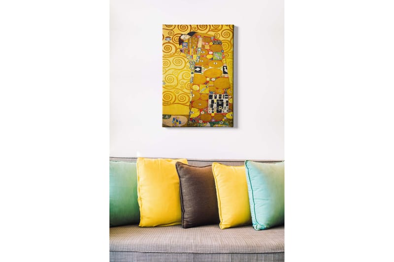 Lerretsbilde - Krammende par i gyllen setting - Gull / Svart / Rød - Innredning - Bilder & kunst - Lerretsbilder