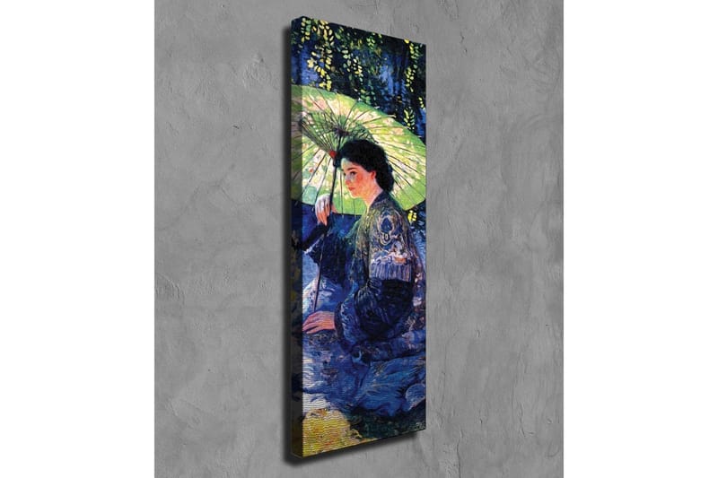 Lerretsbilde - Kvinne med parasoll i et grønt miljø - Mørk blå / Grønn / Svart - Innredning - Bilder & kunst - Lerretsbilder