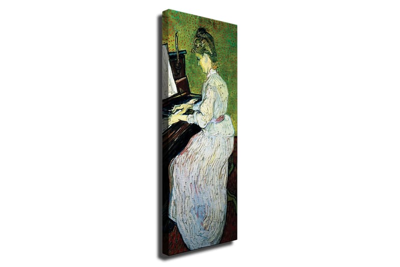 Lerretsbilde - Kvinne som spiller piano i hvit kjole - Grønn / Hvit / Brun - Innredning - Bilder & kunst - Lerretsbilder