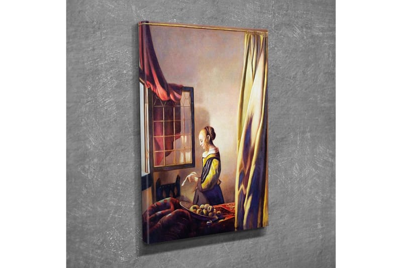 Lerretsbilde - Kvinne ved vinduet i et innbydende rom - Gul / Rødbrun / Beige - Innredning - Bilder & kunst - Lerretsbilder