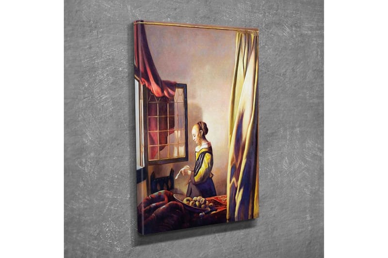 Lerretsbilde - Kvinne ved vinduet i et innbydende rom - Gul / Rødbrun / Beige - Innredning - Bilder & kunst - Lerretsbilder