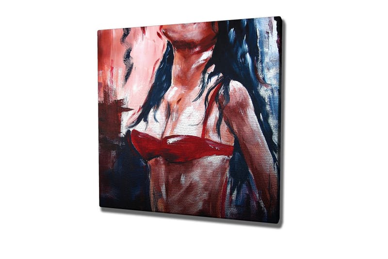Lerretsbilde - Kvinnefigur i rød bikini med mørkt hår - Rød / Svart / Hudtone - Innredning - Bilder & kunst - Lerretsbilder