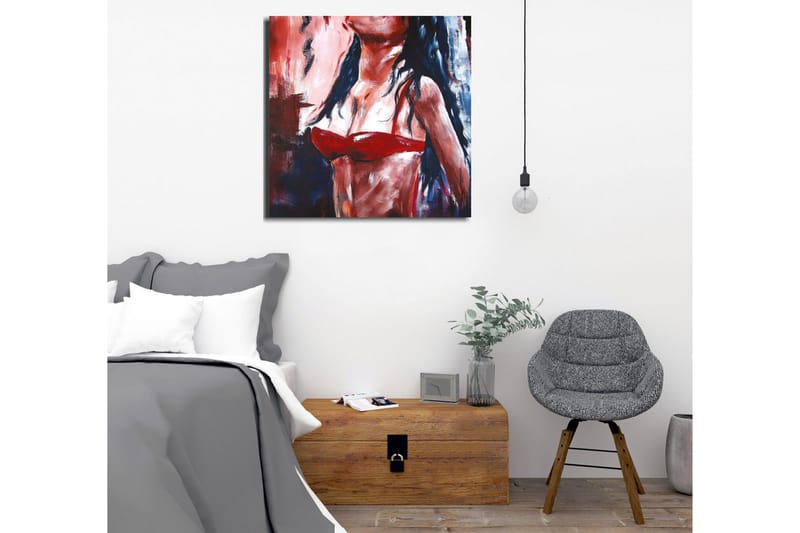 Lerretsbilde - Kvinnefigur i rød bikini med mørkt hår - Rød / Svart / Hudtone - Innredning - Bilder & kunst - Lerretsbilder