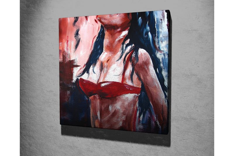 Lerretsbilde - Kvinnefigur i rød bikini med mørkt hår - Rød / Svart / Hudtone - Innredning - Bilder & kunst - Lerretsbilder