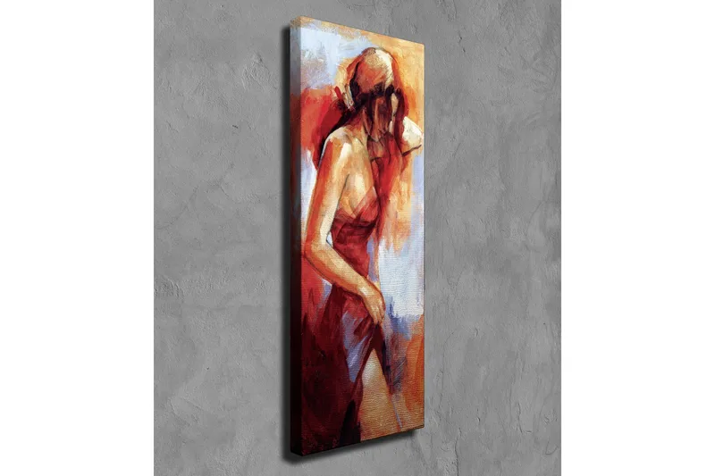 Lerretsbilde - Kvinnefigur i rød kjole med myke penselstrøk - Rød / Beige / Hvit - Innredning - Bilder & kunst - Lerretsbilder