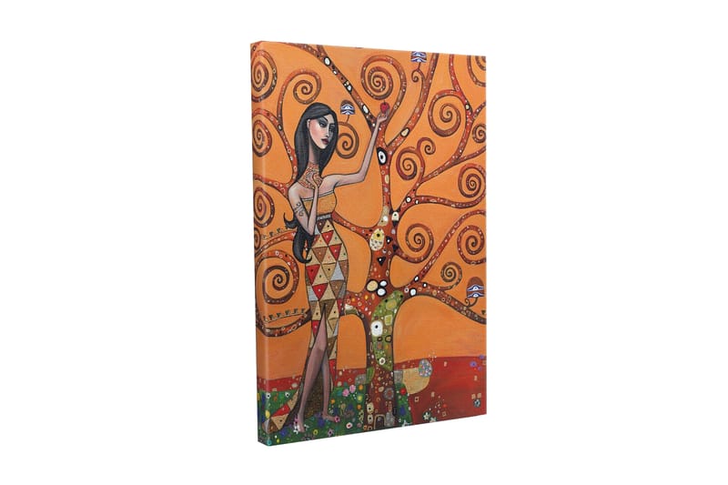 Lerretsbilde - Kvinnelig figur omgitt av spinnende tregrener - Oransje / Grønn / Rød - Innredning - Bilder & kunst - Lerretsbilder