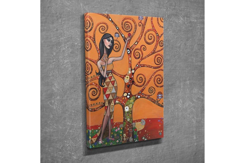 Lerretsbilde - Kvinnelig figur omgitt av spinnende tregrener - Oransje / Grønn / Rød - Innredning - Bilder & kunst - Lerretsbilder