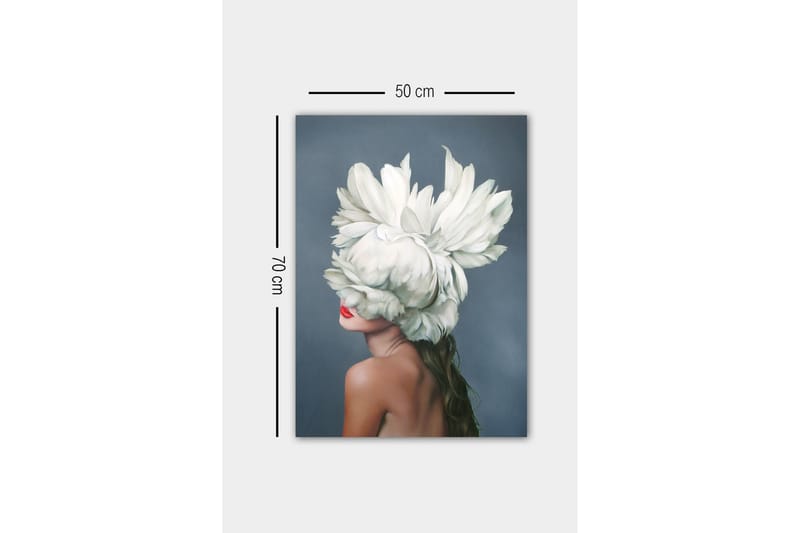 Lerretsbilde - Kvinnelig silhuett med en stor hvit blomsterkrans som dekker ansiktet hennes - Hvit / Hudtone / Rød - Innredning - Bilder & kunst - Lerretsbilder