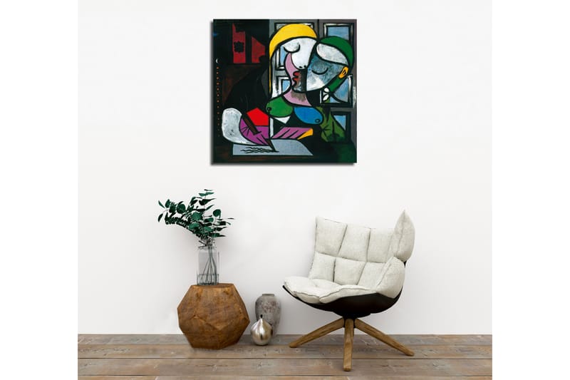 Lerretsbilde - Kyssende par i abstrakt stil - Grønn / Gul / Lilla - Innredning - Bilder & kunst - Lerretsbilder