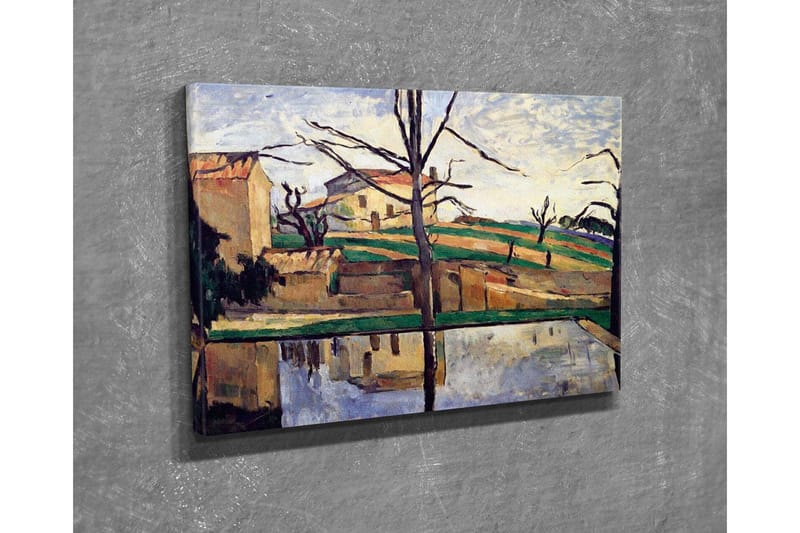 Lerretsbilde - Landskap med hus og refleksjon i vann - Grønn / Beige / Blå - Innredning - Bilder & kunst - Lerretsbilder