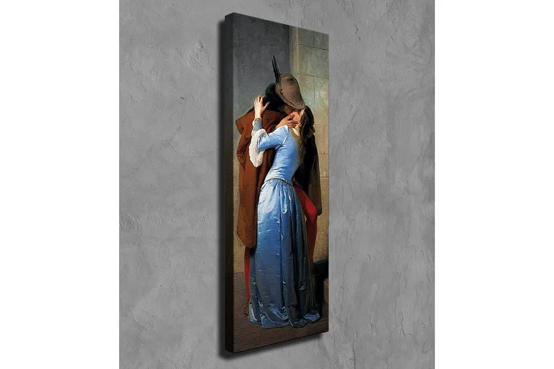 Lerretsbilde - Lidenskapelig møte mellom to elskere - Blå / Brun / Rød - Innredning - Bilder & kunst - Lerretsbilder