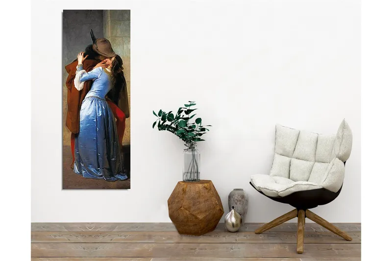 Lerretsbilde - Lidenskapelig møte mellom to elskere - Blå / Brun / Rød - Innredning - Bilder & kunst - Lerretsbilder