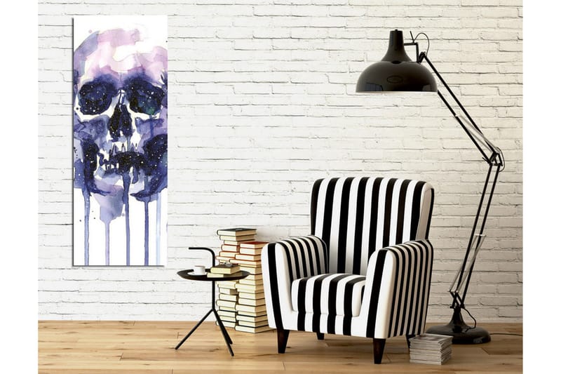 Lerretsbilde - Mørk og mystisk hodeskalle med stjernelignende detaljer - Lilla / Mørk blå / Hvit - Innredning - Bilder & kunst - Lerretsbilder