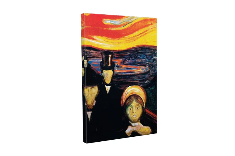 Lerretsbilde - Mørk silhuett av mennesker med en intenst farget himmel i bakgrunnen, Rød / Svart / Gul