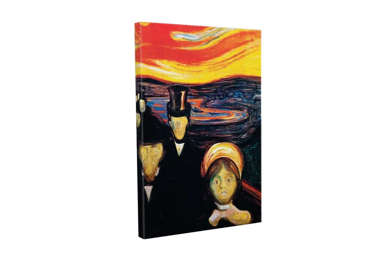 Lerretsbilde - Mørk silhuett av mennesker med en intenst farget himmel i bakgrunnen, Rød / Svart / Gul