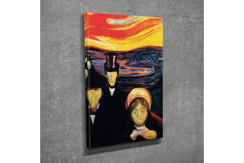 Lerretsbilde - Mørk silhuett av mennesker med en intenst farget himmel i bakgrunnen - Rød / Svart / Gul - Innredning - Bilder & kunst - Lerretsbilder