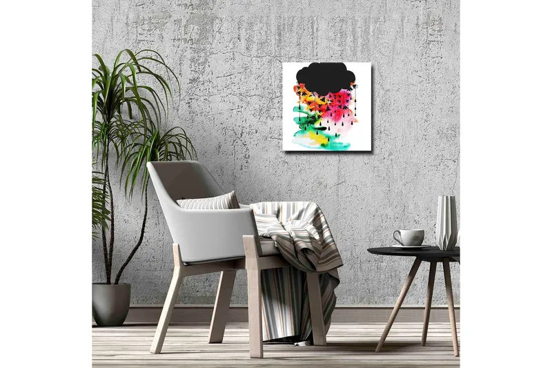 Lerretsbilde - Mørk skyformasjon med fargerike regndråper - Svart / Rosa / Grønn - Innredning - Bilder & kunst - Lerretsbilder