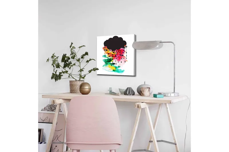 Lerretsbilde - Mørk skyformasjon med fargerike regndråper - Svart / Rosa / Grønn - Innredning - Bilder & kunst - Lerretsbilder
