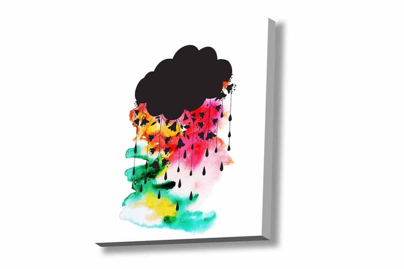 Lerretsbilde - Mørk skyformasjon med fargerike regndråper, Svart / Rosa / Grønn