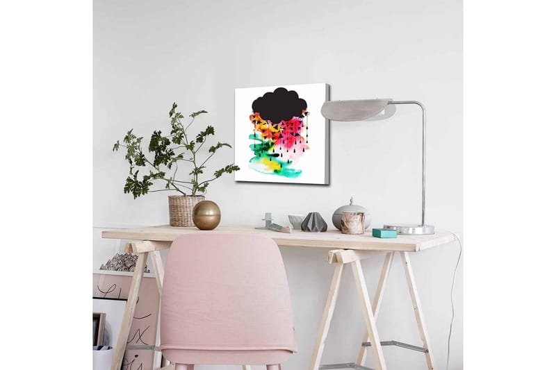 Lerretsbilde - Mørk skyformasjon med fargerike regndråper - Svart / Rosa / Grønn - Innredning - Bilder & kunst - Lerretsbilder