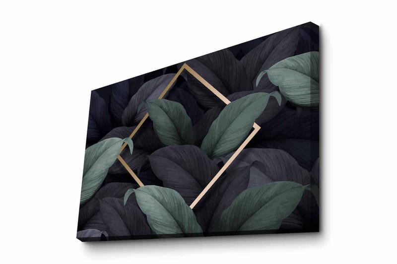 Lerretsbilde - Mørkegrønne og svarte blader i en elegant komposisjon, Mørkegrønn / Svart / Gull