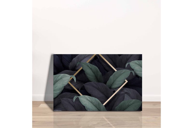 Lerretsbilde - Mørkegrønne og svarte blader i en elegant komposisjon - Mørkegrønn / Svart / Gull - Innredning - Bilder & kunst - Lerretsbilder