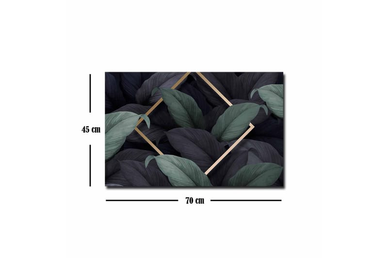 Lerretsbilde - Mørkegrønne og svarte blader i en elegant komposisjon - Mørkegrønn / Svart / Gull - Innredning - Bilder & kunst - Lerretsbilder