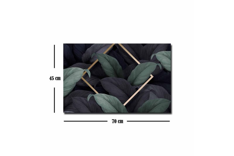 Lerretsbilde - Mørkegrønne og svarte blader i en elegant komposisjon - Mørkegrønn / Svart / Gull - Innredning - Bilder & kunst - Lerretsbilder