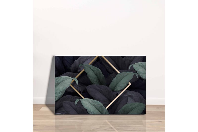 Lerretsbilde - Mørkegrønne og svarte blader i en elegant komposisjon - Mørkegrønn / Svart / Gull - Innredning - Bilder & kunst - Lerretsbilder