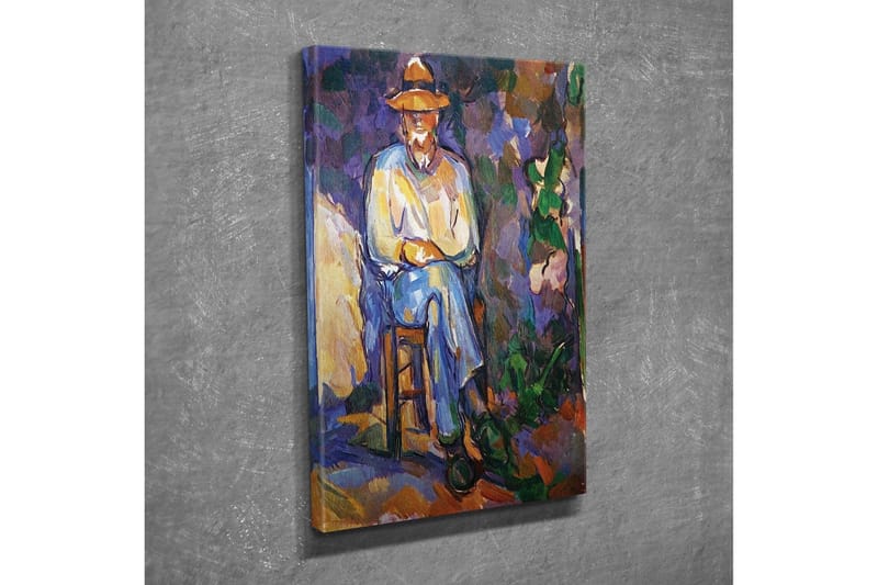 Lerretsbilde - Mann sittende på en stol med hatt - Lilla / Blå / Grønn - Innredning - Bilder & kunst - Lerretsbilder