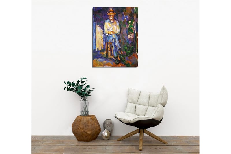 Lerretsbilde - Mann sittende på en stol med hatt - Lilla / Blå / Grønn - Innredning - Bilder & kunst - Lerretsbilder