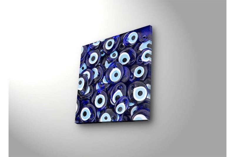 Lerretsbilde med LED-belysning 28x28 cm - Blå øyeformede amuletter i et mønster - Blå / Hvit / Svart - Innredning - Bilder & kunst - Lerretsbilder