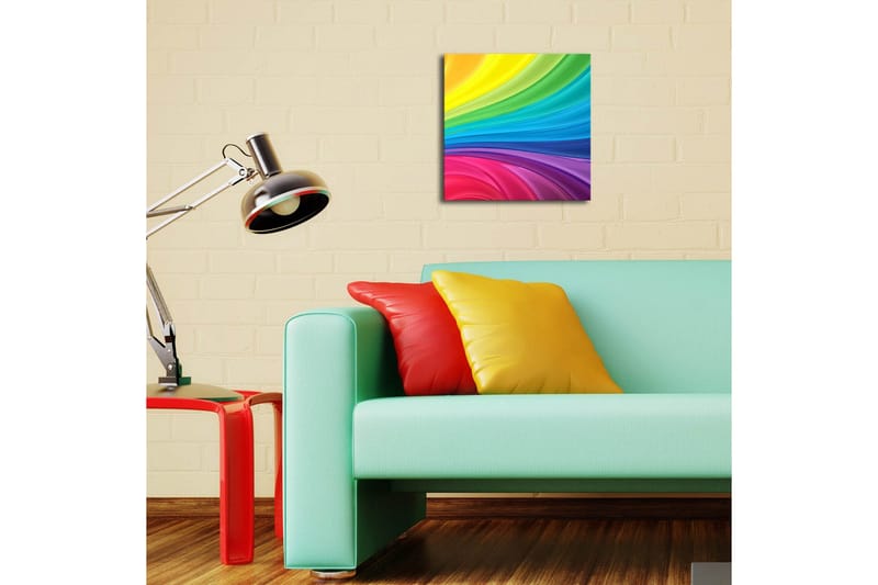 Lerretsbilde med LED-belysning 28x28 cm - Fargerik abstrakt komposisjon med sveipende linjer - Gul / Grønn / Blå - Innredning - Bilder & kunst - Lerretsbilder