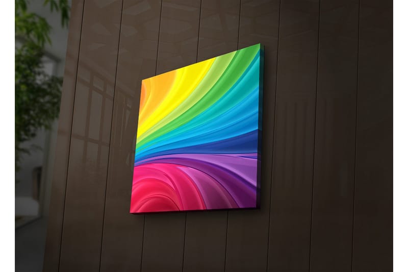 Lerretsbilde med LED-belysning 28x28 cm - Fargerik abstrakt komposisjon med sveipende linjer - Gul / Grønn / Blå - Innredning - Bilder & kunst - Lerretsbilder