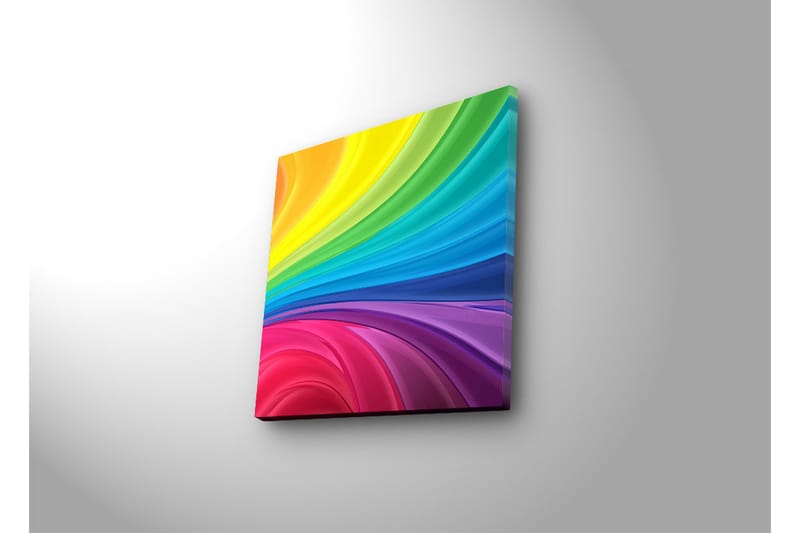 Lerretsbilde med LED-belysning 28x28 cm - Fargerik abstrakt komposisjon med sveipende linjer - Gul / Grønn / Blå - Innredning - Bilder & kunst - Lerretsbilder