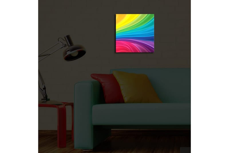 Lerretsbilde med LED-belysning 28x28 cm - Fargerik abstrakt komposisjon med sveipende linjer - Gul / Grønn / Blå - Innredning - Bilder & kunst - Lerretsbilder