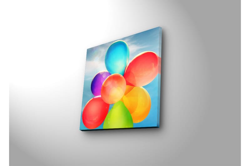 Lerretsbilde med LED-belysning 28x28 cm - Fargerik samling av ballonger - Rød / Blå / Grønn - Innredning - Bilder & kunst - Lerretsbilder