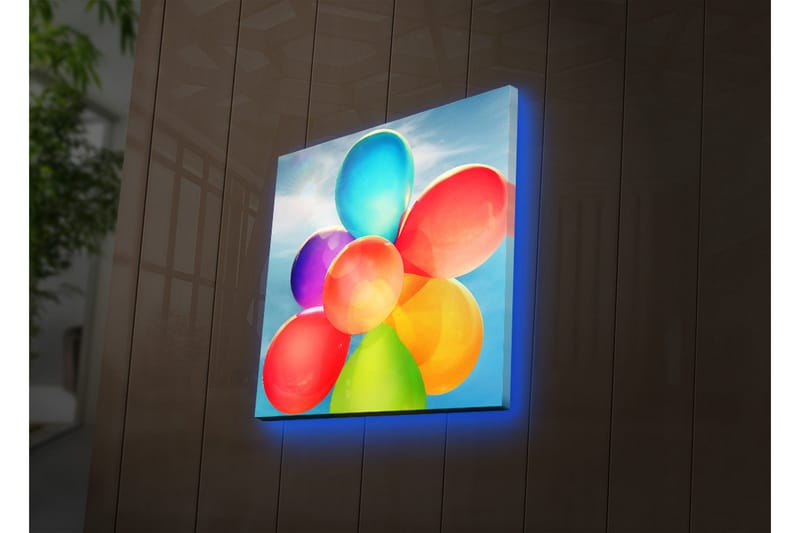 Lerretsbilde med LED-belysning 28x28 cm - Fargerik samling av ballonger - Rød / Blå / Grønn - Innredning - Bilder & kunst - Lerretsbilder