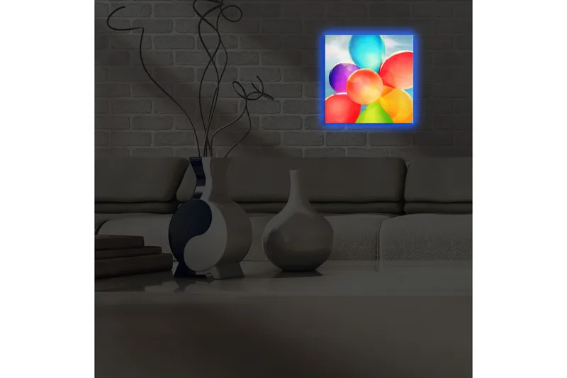 Lerretsbilde med LED-belysning 28x28 cm - Fargerik samling av ballonger - Rød / Blå / Grønn - Innredning - Bilder & kunst - Lerretsbilder