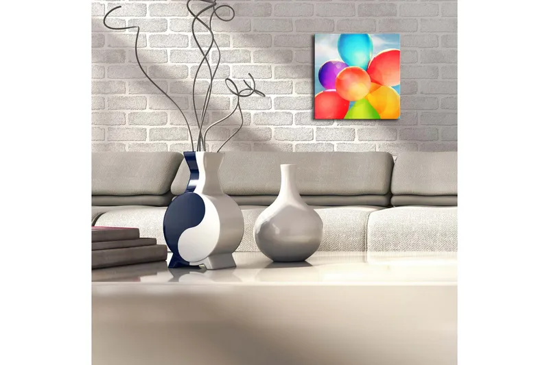 Lerretsbilde med LED-belysning 28x28 cm - Fargerik samling av ballonger - Rød / Blå / Grønn - Innredning - Bilder & kunst - Lerretsbilder