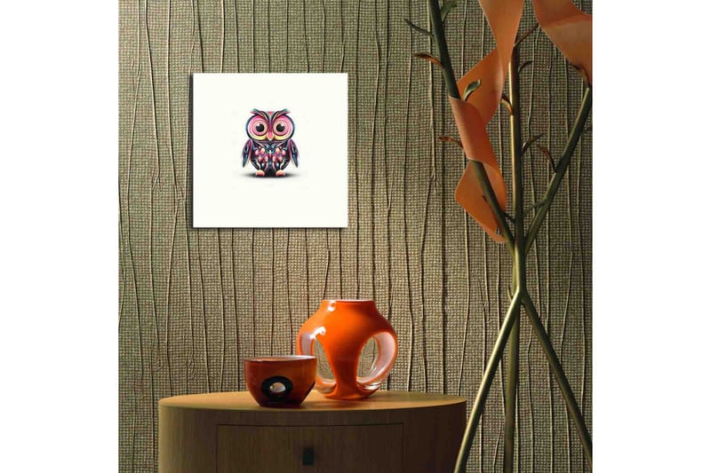 Lerretsbilde med LED-belysning 28x28 cm - Fargerik ugle med store øyne - Lilla / Grønn / Rosa - Innredning - Bilder & kunst - Lerretsbilder